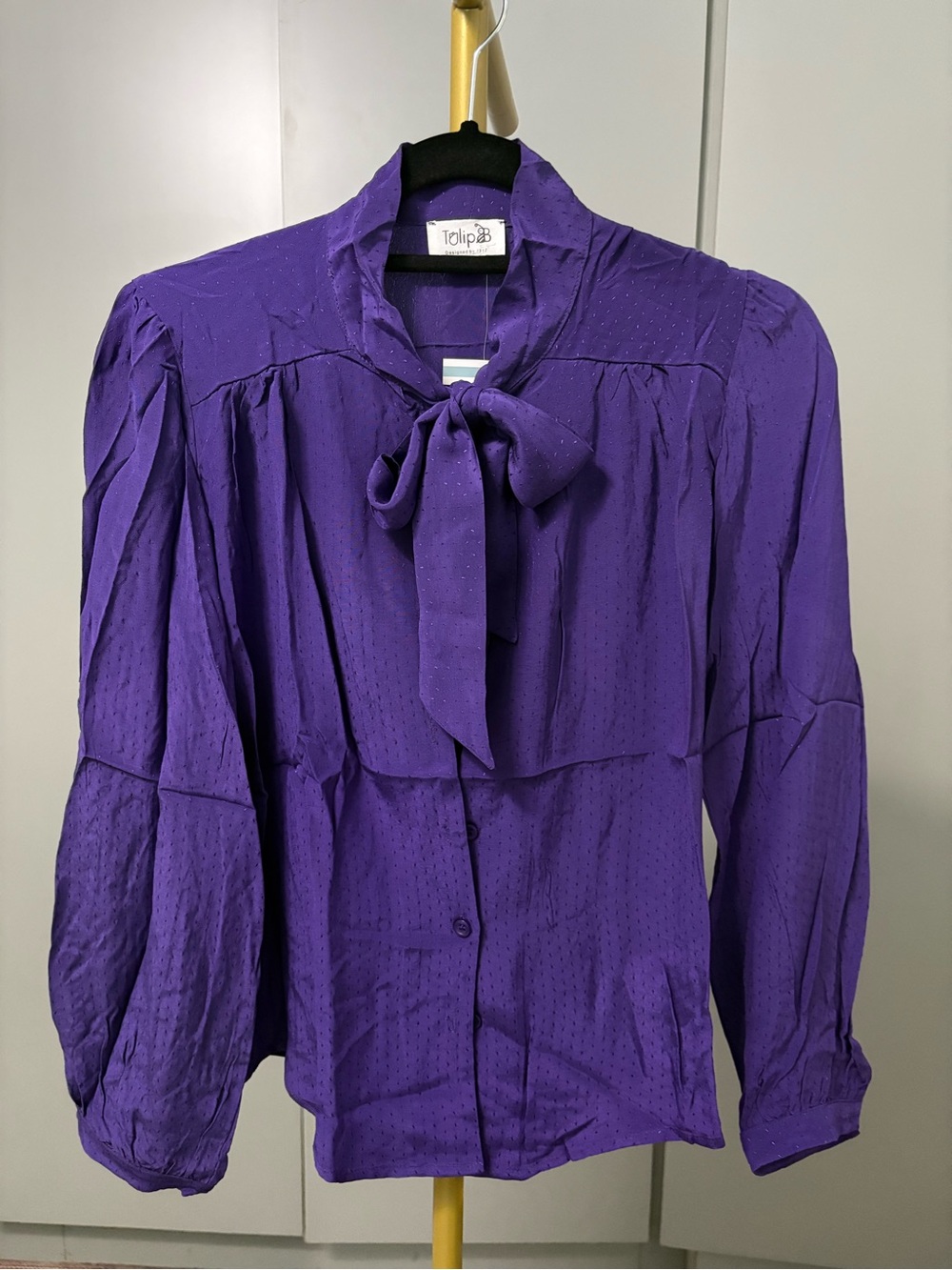 Tulip B Purple Tie-Neck Long Sleeve Blouse